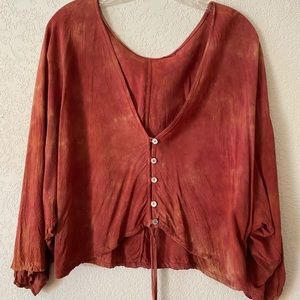 Blue Life long sleeve tie dye crop tie blouse